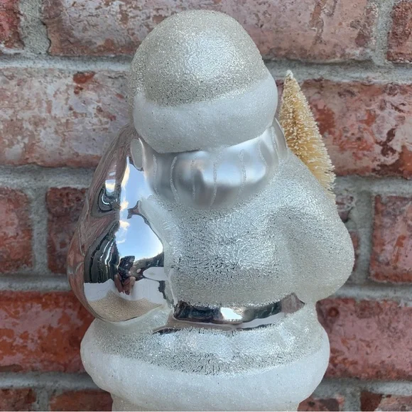 Vintage Dept 56 Mercury Glass Santa Bottle Brush Tree Figurine - Picture 6 of 13